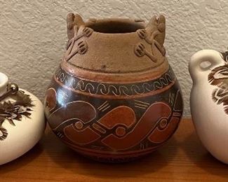 Vintage Costa Rica Frog Vase And 2 Southwestern Style Pottery Vases With Quall Decor