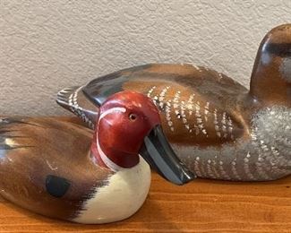 (2) Vintage Carved Hand-Painted Wood Duck Figurines