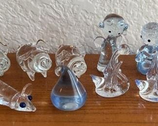 (10) Miniature Clear Art Glass Figurines - Swan, Pig, Elephant, And More