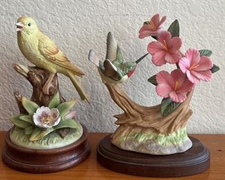 Lefton Nest Egg Collection Humming Bird And Gorham Canary With Wood Bases