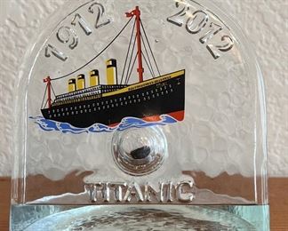 Solid Art Glass 100 Year Commemorative Titanic Book End With Piece Of Coal Inside