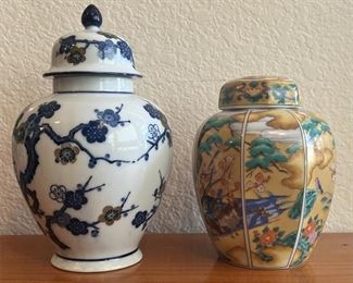 (2) Ginger Jars - Jade Tree Hand Decorated And Dishwasher Safe Japan