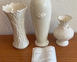 (3) Assorted Size Small Lenox Vases - (1) Rose Blossom Pattern With COA