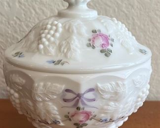 Westmoreland Hand-Painted Milk Glass Lidded Dish