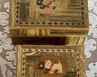 (2) Vintage Wood Inlay Boxes Made In Occupied Japan