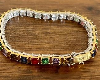 Joan Rivers Double-Sided Tennis Bracelet Multicolor Stone One Side, Clear Stone On The Other Thailand