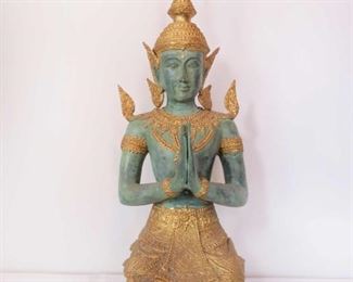 THAI BODHISATTVA Gilt Bronze Buddha  LARGE  STATUE NAMASKARA MUDRA 28.5" Tall  