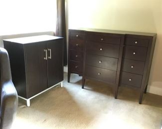 Double Door Cabinet with 2 interior shelves (33.25in W x 37in  H x 16.75in D). 12 Drawer Chest (55.75in W x 42in H x 18.25in D)