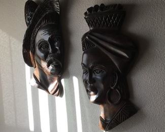Pair of Carved Wood Wall Hangings 