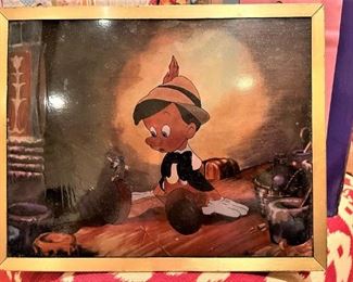 Vintage Walt Disney Pinocchio & Jiminy Cricket Rare Stained Glass framed