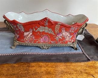 Wong Lee Chinese porcelain handpainted ormolu planter