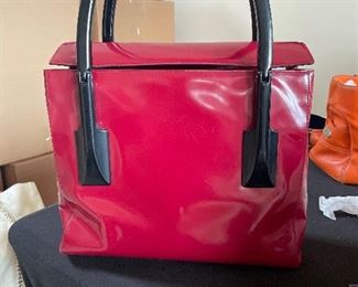 Prada red Patton leather handbag