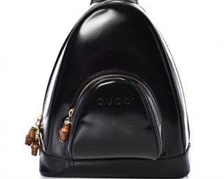 Gucci black patent leather bamboo backpack