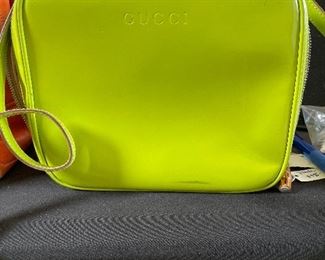 Gucci bamboo patent leather two way shoulder bag lime green