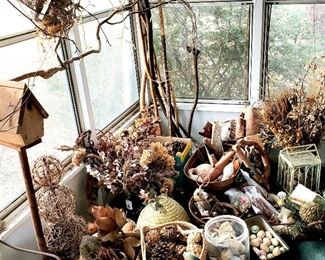 Pine cones, weeds, bird house etc.