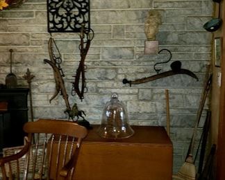 Side chair, drop leaf table & horse equipment