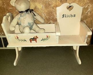 Swedish motif rocker/cradle & teddy bear