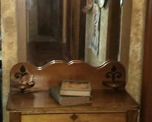 Three drawer chest & framed mirror