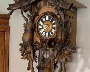 Vintage Black Forest Cuckoo Clock German Hunter Stag Head Hand Carved 36x22x18in HxWxD
