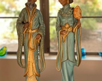 2pc Universal Statuary Corp 1958 Asian Man & Woman Ceramic Statue PAIR	26 inch high	
