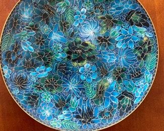 10in Chinese Cloisonne Plate Blue Flower	10.25in  diameter	
