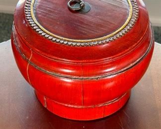 Asian Red Round Lidded Box	7.5 x 9in diameter	
