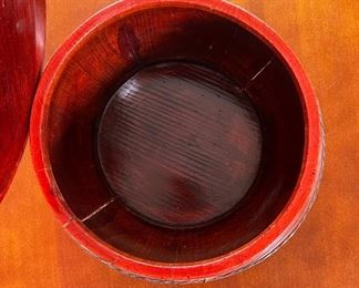 Asian Red Round Lidded Box	7.5 x 9in diameter	
