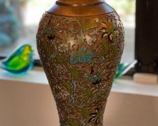2pc Marbro Champlevé Enamel Floral Table Lamps PAIR Brass Cloisonne	38inH x 20in diameter	
