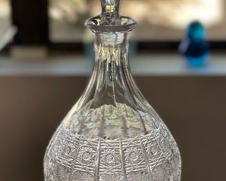 13pc  Queen Lace Crystal Glass Decanter & Brandy Glasses Bohemian Czech Hand Cut	Decanter: 12.75in H Glasses: 4.5in H x 2.5in Diameter at opening	
