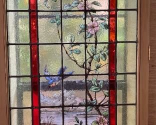 2pc 6ft Reverse Painted Stained Glass Panels PAIR 74.5 x 27.25 x 1.5in HxWxD