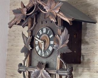 Antique Black Forest Cuckoo Clock 2 Door  Hand Carved	23 x 25 x 8in	HxWxD
