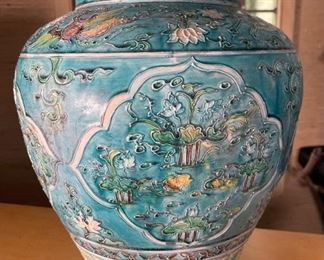 Chinese Asian Blue Fish Bowl Ceramic	14 x 6.75in diameter open	
