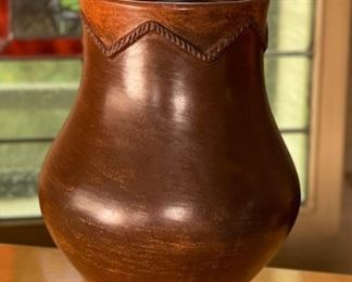 Studio Pottery Brown Vase AC	7.25 x 6.25in diameter at  opening	
