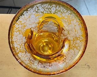 Czech Bohemian Crystal Glass Etched Vase Cut to Clear	10h x 6.25in Diameter	
