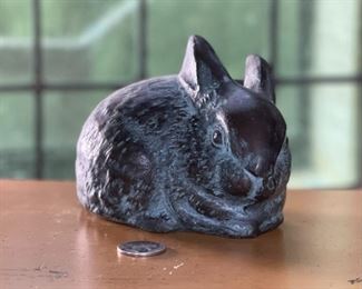 Bronze Green Patina Rabbit  Figure	4 x 3.5 x 6in	HxWxD
