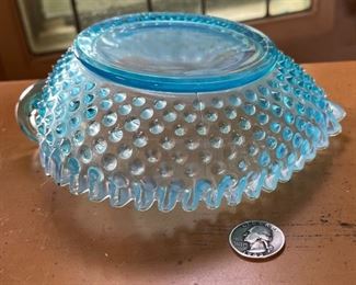 Fenton Hobnail Blue Opalescent Heart Candy Dish	3 x 6.5 x 8in	HxWxD
