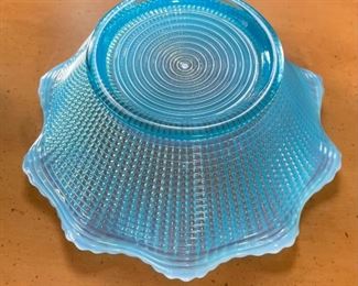2pc Blue Opalescent Ruffled Rim Bowls PAIR	Large: 3x9in diameter	

