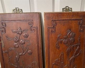 2pc Antique Chinese Carved Wood Panels PAIR Double sided Apricot Tree	22 x 12 x 1in	HxWxD
