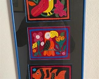 Mola Kuna Indian Tribe Framed Tapestry Art San Blas Islands Panama Framed	Frame: 25 x 12.75in	HxWxD
