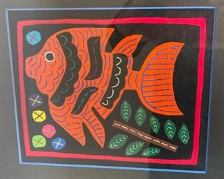 Mola Kuna Indian Tribe Framed Tapestry Art San Blas Islands Panama Framed	Frame: 25 x 12.75in	HxWxD
