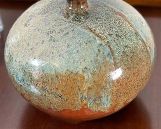 Signed Studio Pottery Glazed Stoneware Ball Vase Baffe 1997	5in H x 6.5in Diameter	
