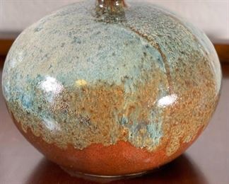 Signed Studio Pottery Glazed Stoneware Ball Vase Baffe 1997	5in H x 6.5in Diameter	
