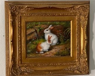 Original Art Rabbits Oil on Board SZABO Painting	Frame: 15.5 x 17.5 x 3<BR>8x10 Art	
