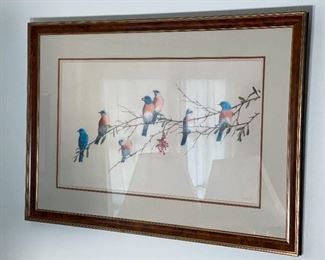 Lee Jayred Western Bluebirds Signed Litho Art Birds on a Branch 5/250	Frame: 27 x 39 x 1.25in	HxWxD
