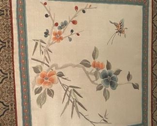 Hand Embroidered Silk Tapestry Framed Asian	Frame: 15 x 15 x .5in	HxWxD
