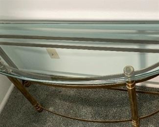 Brass and Glass Demilune Table	27.5 x 56.5 x 16.5in	HxWxD
