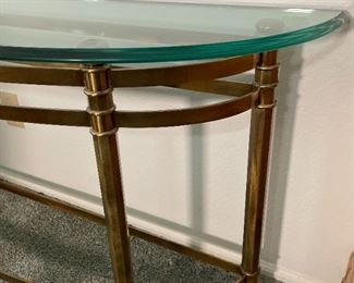 Brass and Glass Demilune Table	27.5 x 56.5 x 16.5in	HxWxD
