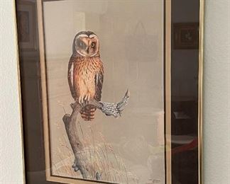 Signed Art Lee Jayred Short-Eared Owl Litho Framed	Frame: 28.5x22.5in	HxWxD
