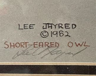 Signed Art Lee Jayred Short-Eared Owl Litho Framed	Frame: 28.5x22.5in	HxWxD
