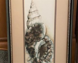 Original Art Seashell Watercolor Gaubert  Painting	Frame: 21 x 12in	
